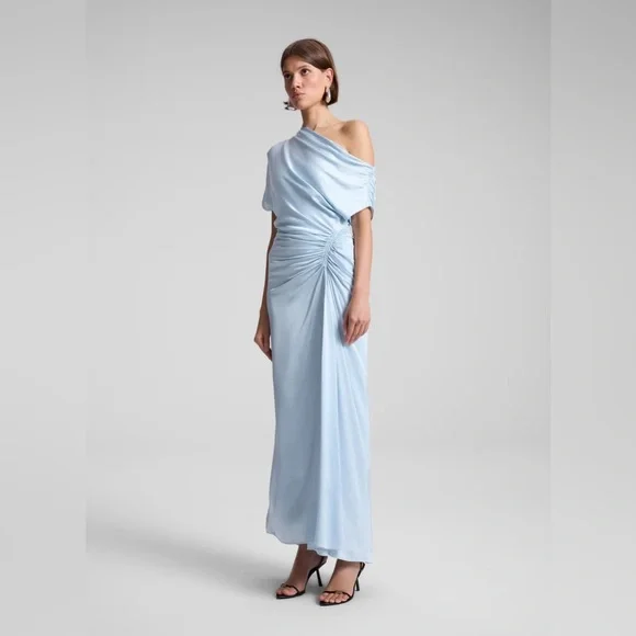 chinese dress ladies Halter Cascade Drape Maxi Dress in White – IULOVER main image 1